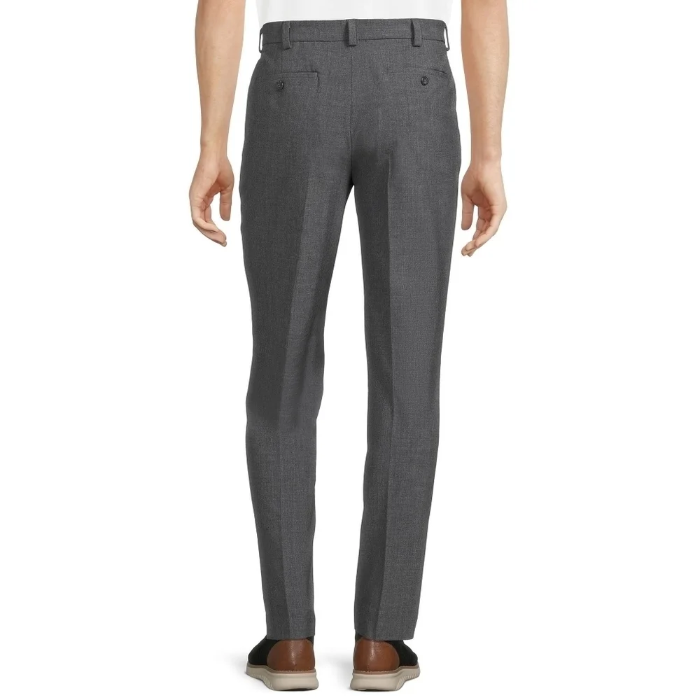 George Men’s Premium Comfort Flat Front Suit Pants, Grey, size 38X30